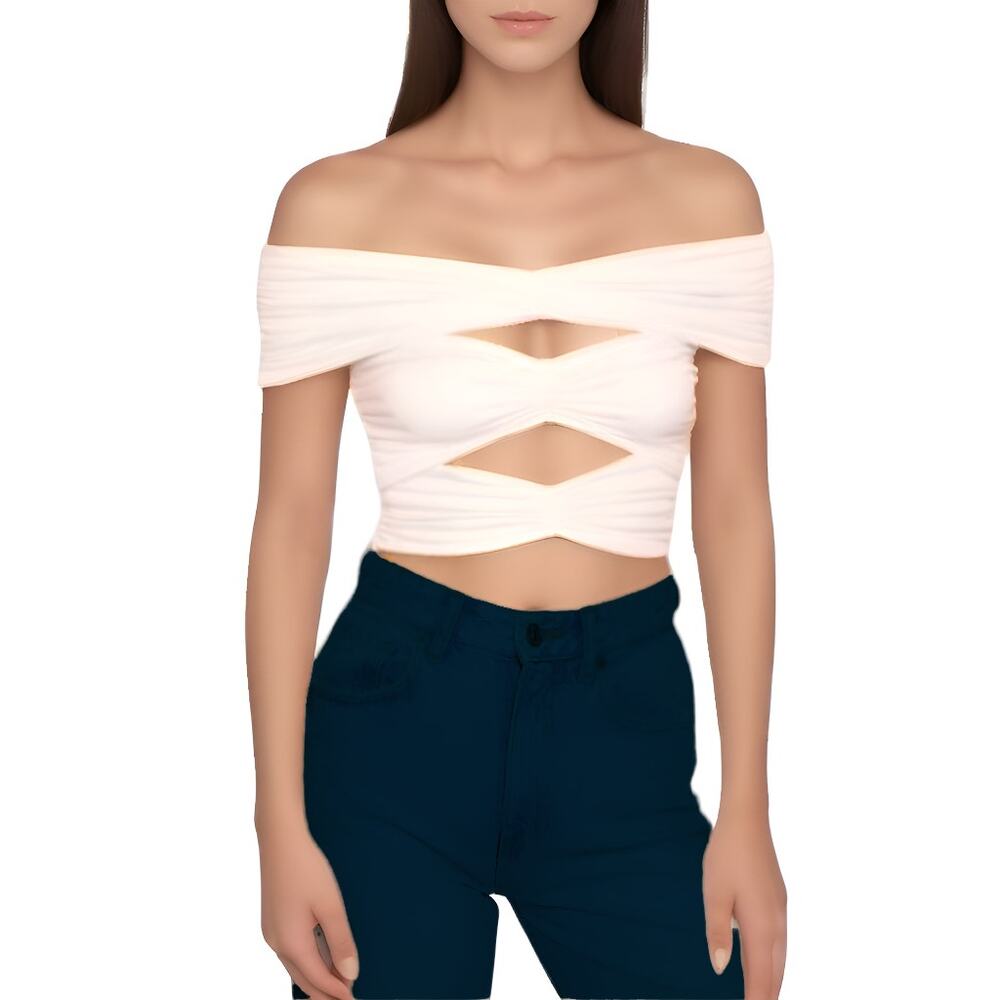 Susana Monaco Off-The-Shoulder Cutout Crop Top In Sugar White NWT Size Medium